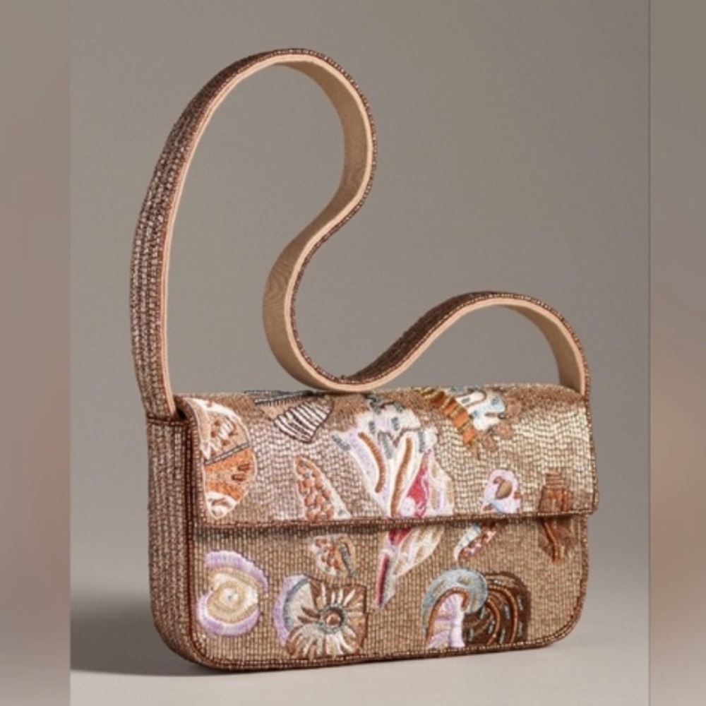 Anthropologie Fiona Beaded Bag - Tan Seashell
